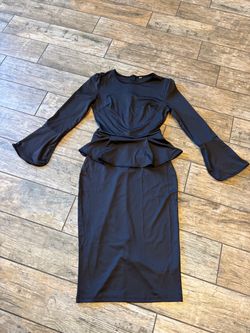 Black Peplum Midi Dress with Bell Sleeves size small