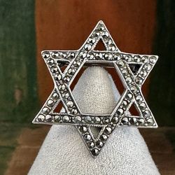 Vintage Sterling Silver Marcasite Star of David Brooch