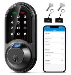 Veise RZ07 Smart Lock, Fingerprint Door Lock, 7-in-1 Keyless Entry with App Control, Electronic Touchscreen Keypad Deadbolt, Biometric - Matte Black