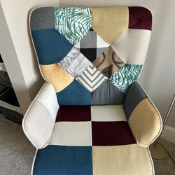 Living Room Accent Chair Modern High Back Arm Chair, Colorful Plaid Bohemian Style