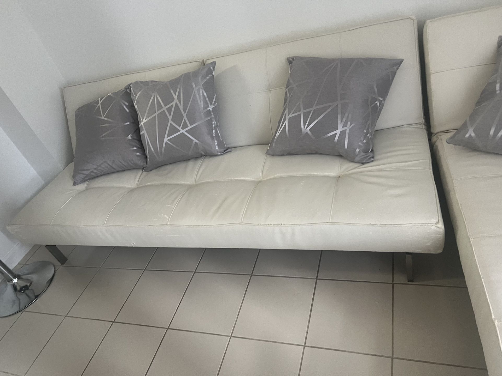Couch, , White Leather