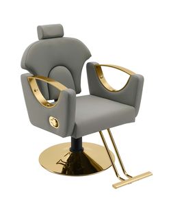 Reclining Salon Chair with Heavy Duty Hydraulic Pump Golden Base Black Pump Grey