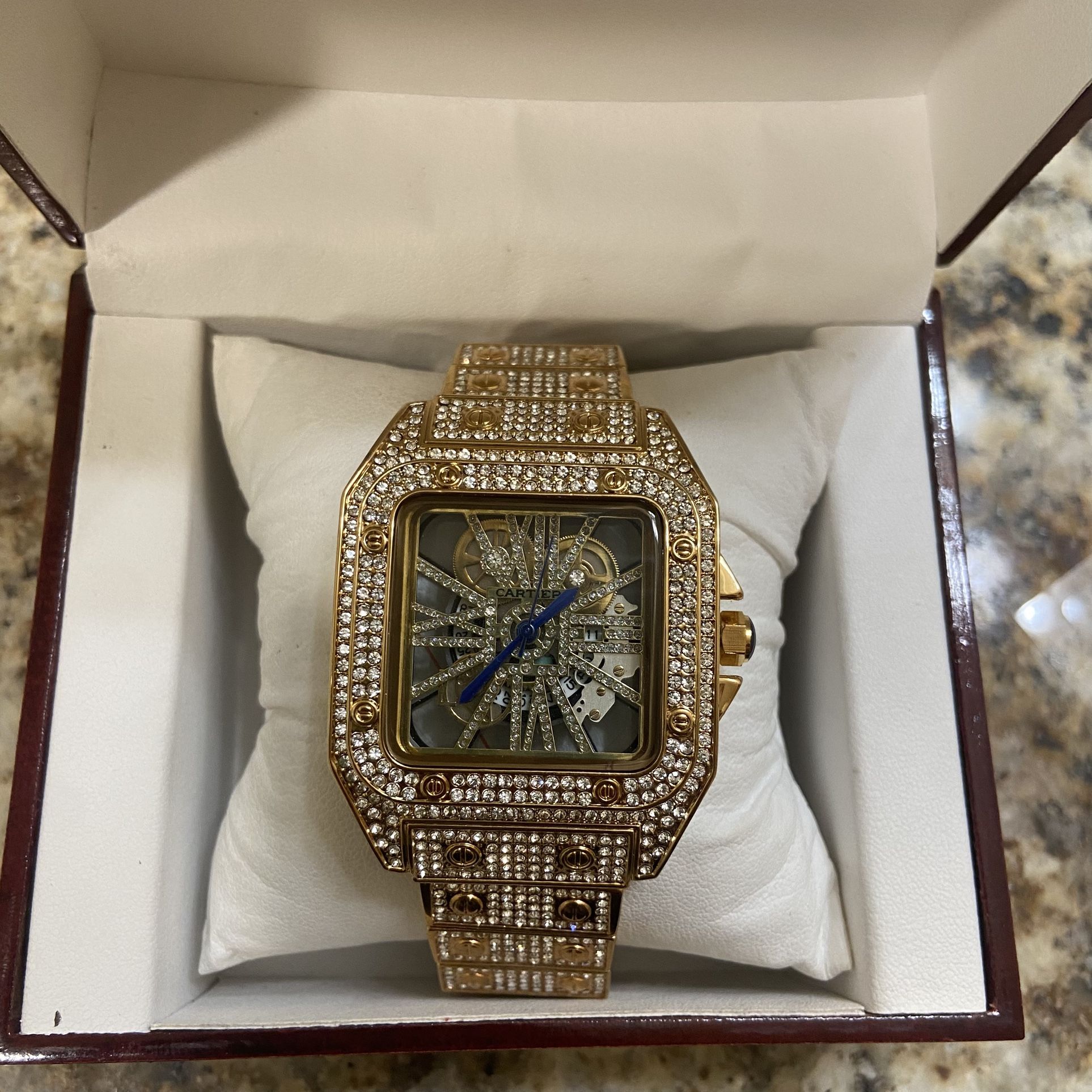 Moissanite Cartier Skeleton Watch 