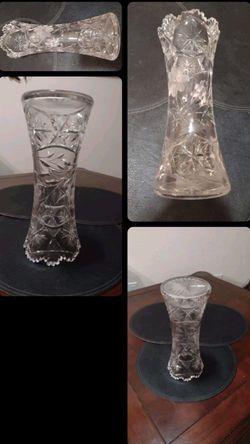 Crystal Corset Vase Floral Etched Heavy 12" Thumbnail