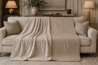 Cooling Throw Blanket 60x70 Beige Striped Reversible Supersoft Lightweight New