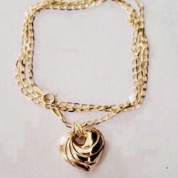 10K Solid Gold Chain and Pendant For Wedding 18 Inches Long 