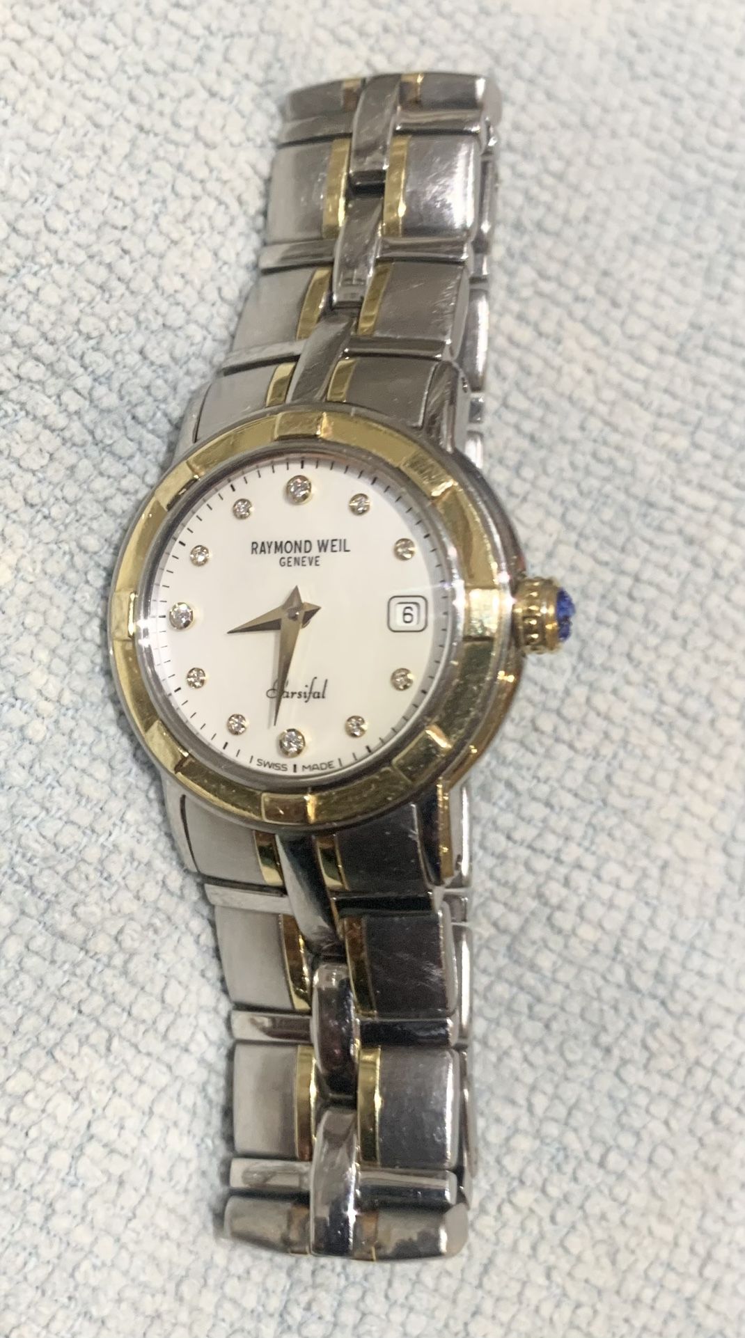 Womans 18k Gold & SS Swiss Made Diamond Dial Watch
