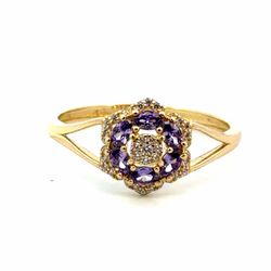 Woman’s Ladies 14k Yellow Gold Purple CZ Cubic Zirconia Flower Cluster Ring Size 8.5 GP3136779