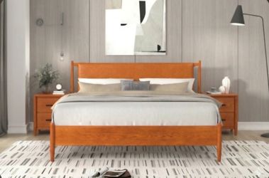 New🔸️ King Size Wood Platform Bed Frame No Box Spring Needed In The Box Seal..