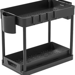Under Sink Plastic 2-Tier Shelf Multi-purpose Storage Rack Organizer for Bathroom or Kitchen
