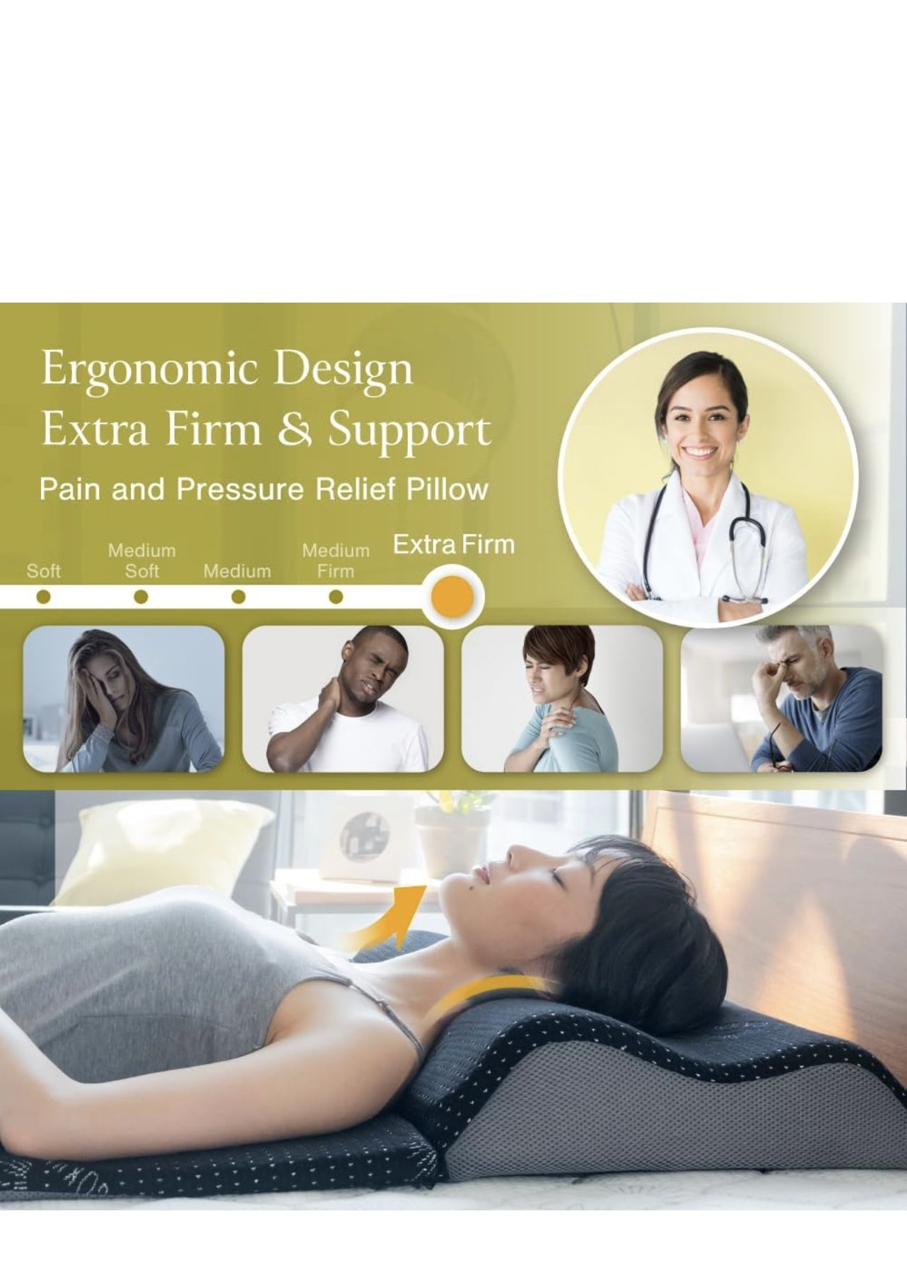 GOKUMIN Gran Memory Foam Pillow with Contour Support and Comfort Backrest, Cervical Pillow, Extra Firm and Odorless, Contoured Orthopedic Pillow, Brea