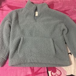 American Eagle Blue Sherpa Pullover Sweatshirt, Size Medium 