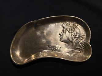 Antique Art Nouveau brass or bronze decorative tray,