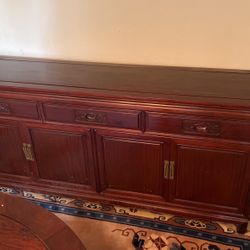 Asian Solid Redwood Dining Room Side Cabinet