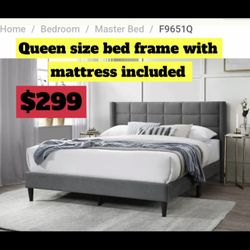 Queen Size Bed Frame With Pillow Top Mattress Included 