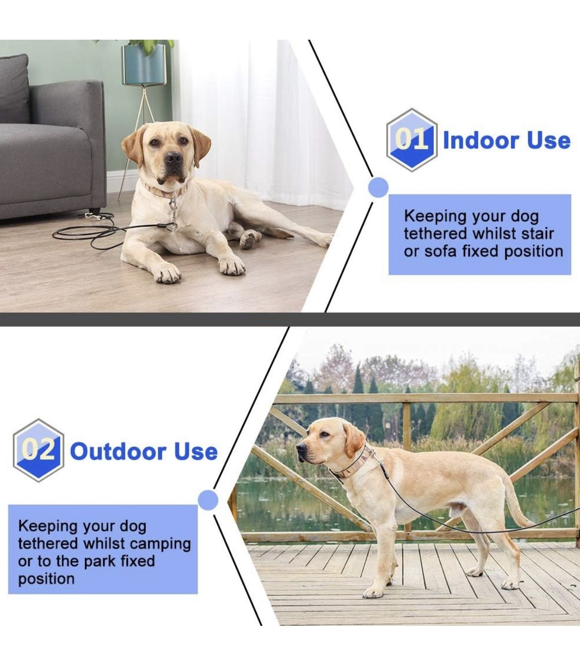 25ft Dog Tie Out Cable Galvanized Steel Wire Rope with PVC Coating for Medium Dogs up to 396Ibs, Diode Blue