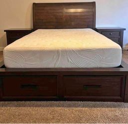 Dark Wood Queen Storage Bed
