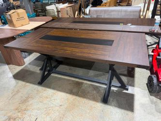 Dining Table for 6 8 People,Rectangular Kitchen Farmhouse Table W/Waterproof Wood Tabletop,Long Dining Room Tables W/Wood Strip Base for Kitchen Livin