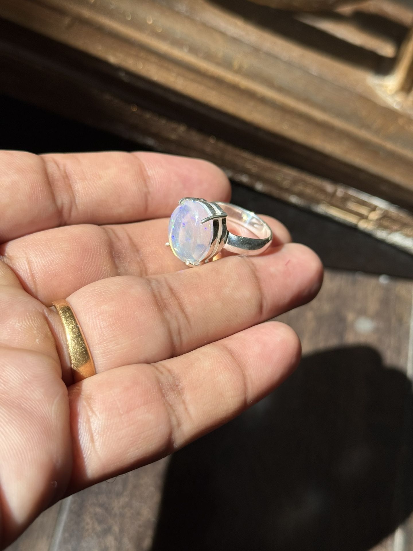 Australian Opal Ring 5.5 Carat – 925 Sterling Silver – Handmade