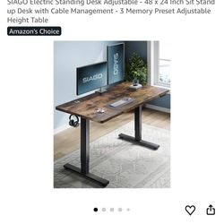 SIAGO Electric Standing Desk Adjustable - 48 x 24 Inch Sit Stand up Desk with Cable Management - 3 Memory Preset Adjustable Height Table