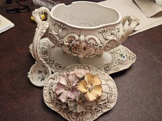 Vintage V.Bassano Porcelain Floral Soup Tureen with Platter