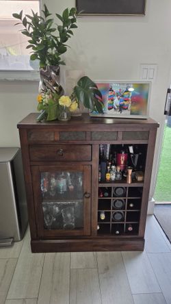 Dark Wood Bar Cabinet with Wine Storage