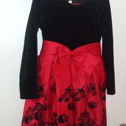 Toddler Girls Black and Red Velvet Dress Size 5/6