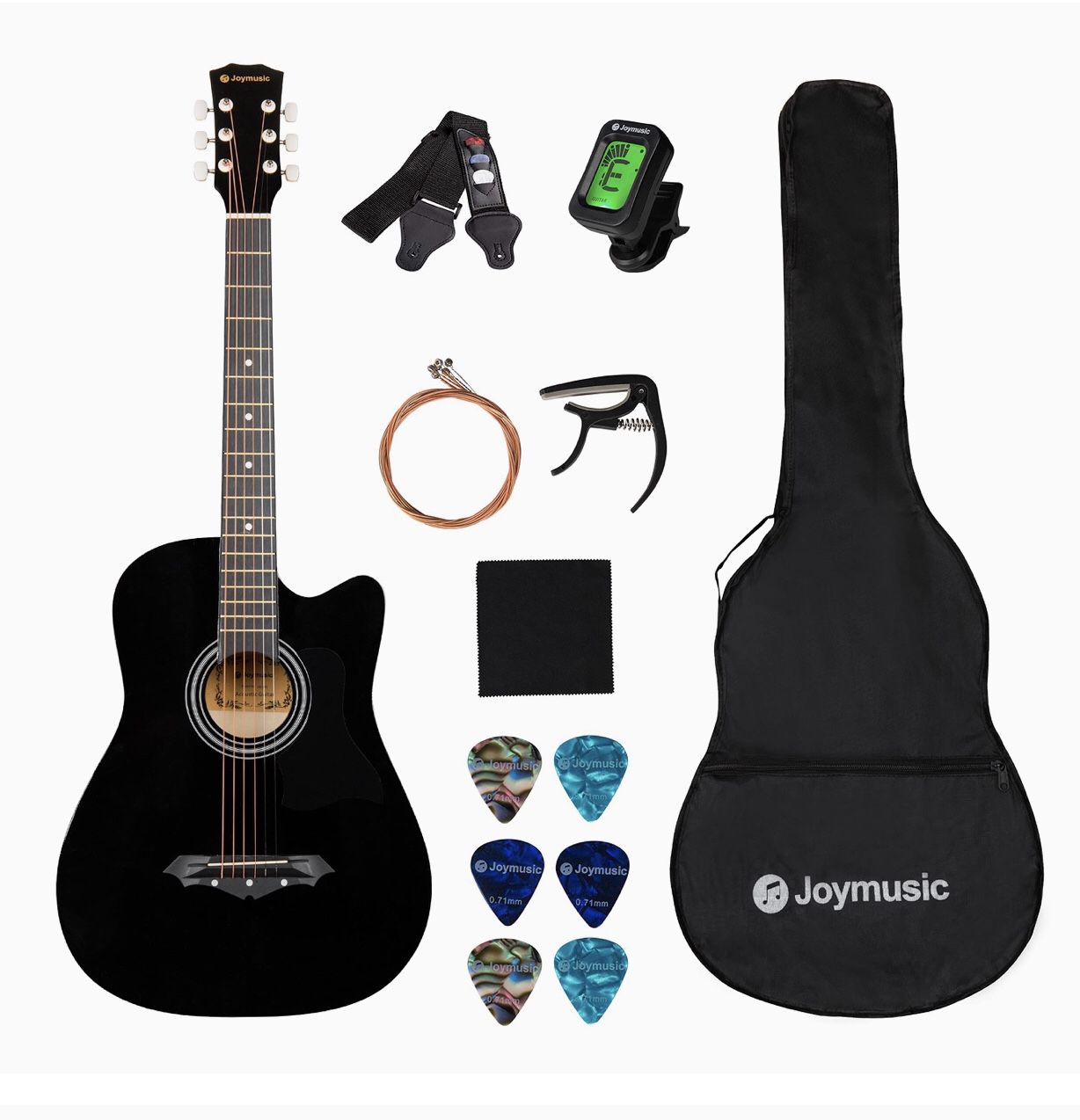 JOYMUSIC 6 String Acoustic Guitar Pack, Right, Black (JG-38C BK)