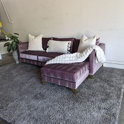Pink Velvet Sectional with Reversible Chaise