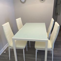 White Glass Top Dinning Table