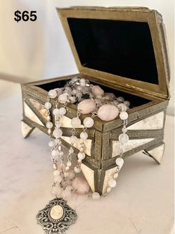 Rose quartz  necklace with Victorian pendant