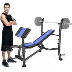 DONOW Olympic Weight Bench Adjustable With Barbell Rack Bench Press