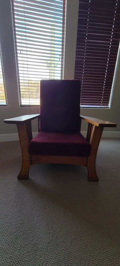 Chair - Wood Mission Style Recliner and Velvet Cushions