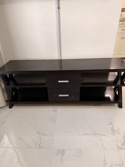 Dark Brown Wood TV Stand with Drawers