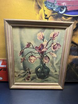 Vintage Harry Lane Floral Still Life Print Gold Frame 18.5x16