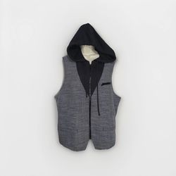 Large Men Black Vest Zip Up Hoodie Pockets