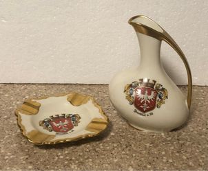 Vintage Alka Kunst  Bavaria Mid Century  Frankfurt Vase And Ashtray Set
