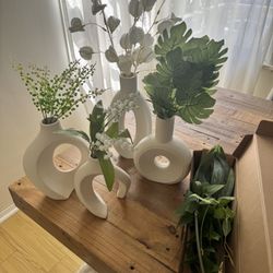 Faux Flowers with Ceramic Vase