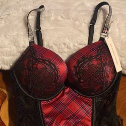 Victoria Secret 32B Plaid And Lace Detail Bralette