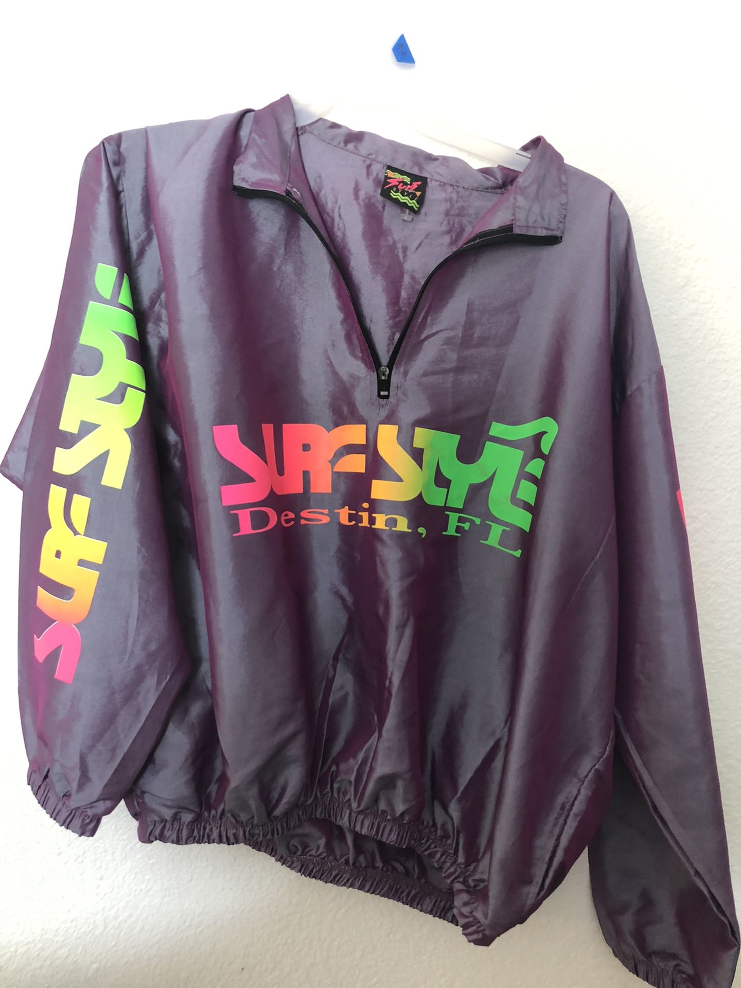 Surf Style PCB Windbreaker Jacket Iridescent Purple 90s Look 1/2 Zip One Size