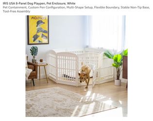 IRIS USA Dog Playpen with Door, 34” 8 Panel Pet Exercise Pen – Indoor Outdoor Puppy Play Pen, Portable Plastic Pet Fence