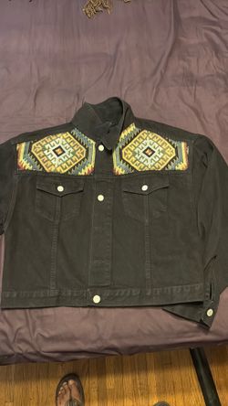 XL woman black denim with southwest embroidered panels in front and back