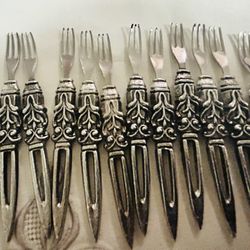 Vintage Silver-Plated Ornate Cocktail Forks 