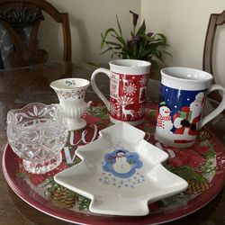 Christmas  Cups, Tray, Plate, Candle Holders,