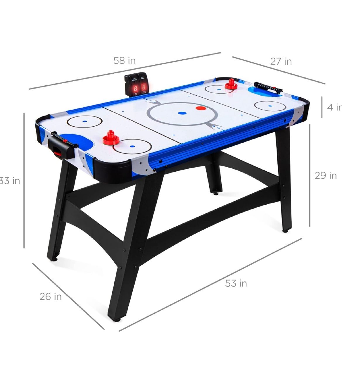 Best Choice Products 58in Air Hockey Table Mid-Size, Arcade Style, for Game Room, Home, Office, 1 Puck, 2 Pushers, Digital LED Score Board, Powerful 