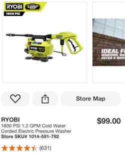 RYOBI 1800 PSI 1.2 GPM Electric Pressure Washer