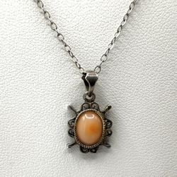 Sterling Silver Coral Pendant Necklace  