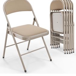 VINGLI 6 Pack Folding Chairs with Padded Seats, Metal Frame 