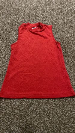 Red Glitter Sleeveless Mock Neck Top