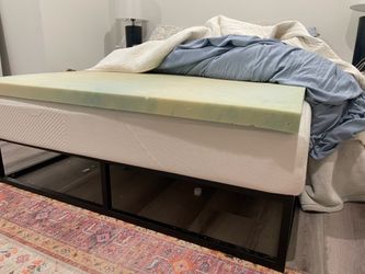 Full size platform bed mattress , topper, and frame